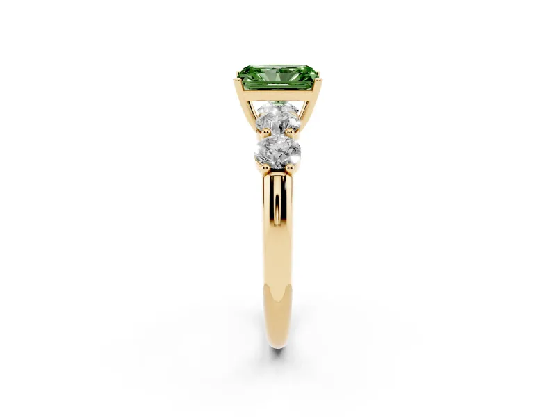 Radiant Cut Five Stone Engagement Ring Setting for a Fancy Green Lab-Grown Diamond | Prong Set Side Stones | Yellow Gold
