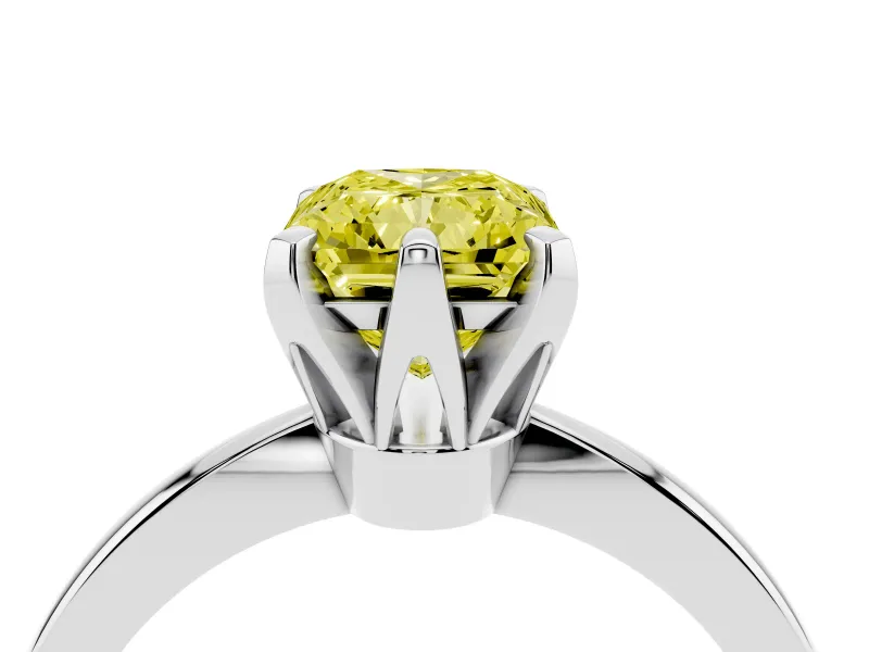 Fancy Yellow Radiant Cut Diamond Solitaire Engagement Ring Set in Silver with Slim Tapered Solitaire Band