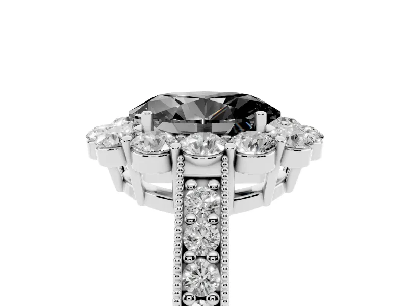 Oval Vintage Halo Engagement Ring Setting for a Black Center | Milgrain Channel Band | Platinum