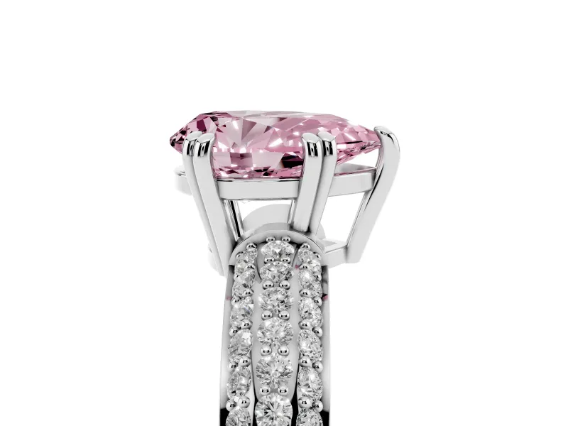 Pear-Shaped Three Row Pave Engagement Ring Setting for a Fancy Pink Lab-Grown Diamond | Double Claws | Sterling Silver