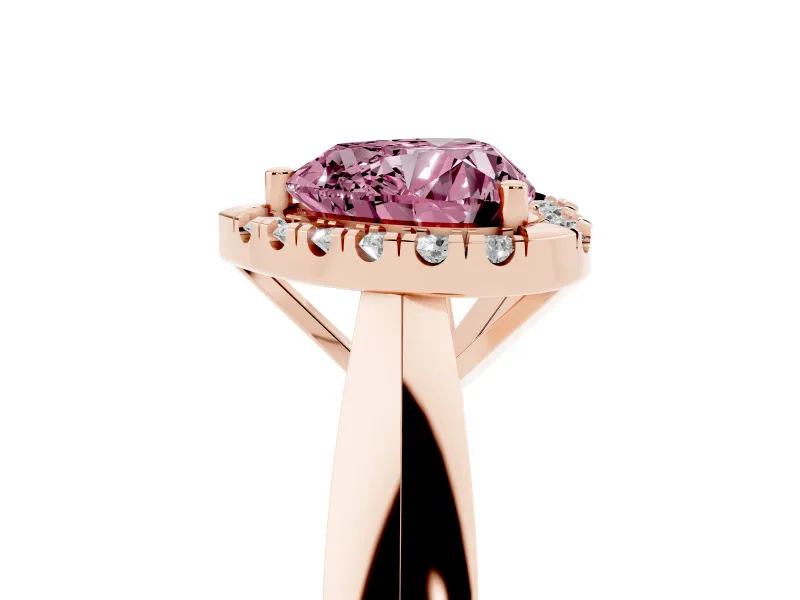 Heart-Shaped Halo Engagement Ring Setting for a Fancy Pink Lab-Grown Diamond | Square Profile Band | Rose Gold