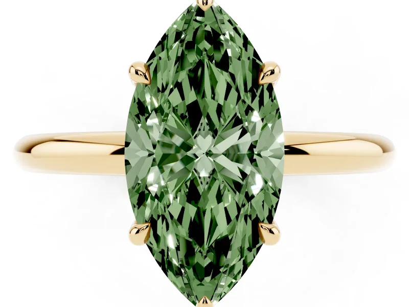 Marquise Hidden Halo Ring Setting for a Fancy Green Lab-Grown Diamond | Yellow Gold