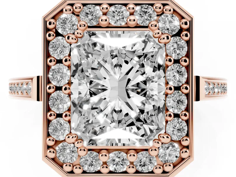 Radiant Cut Halo Engagement Ring Setting | Polished Halo Rim | Rose Gold