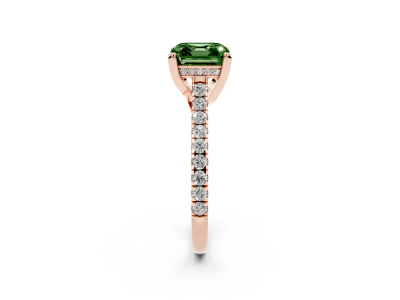 Asscher Cut Hidden Halo Pave Engagement Ring Setting for a Fancy Green Lab-Grown Diamond | Claw Prongs | Rose Gold