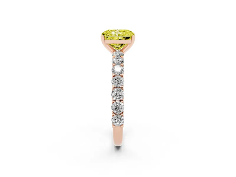 Radiant Cut Shared Prong Engagement Ring Setting for a Fancy Yellow Lab-Grown Diamond | Rose Gold