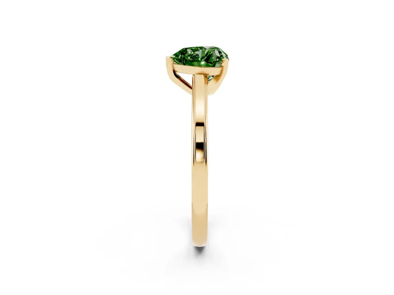 Fancy Green Heart Cut Diamond Solitaire Ring Set in Yellow gold with Prong Setting and Classic Band