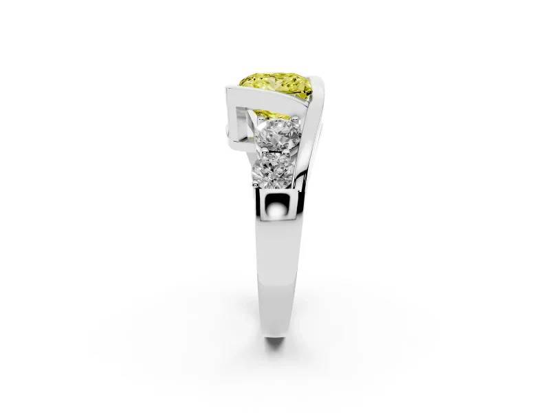 Fancy Yellow Princess Cut Diamond Bezel Bypass Ring Set in Platinum with Round Accents