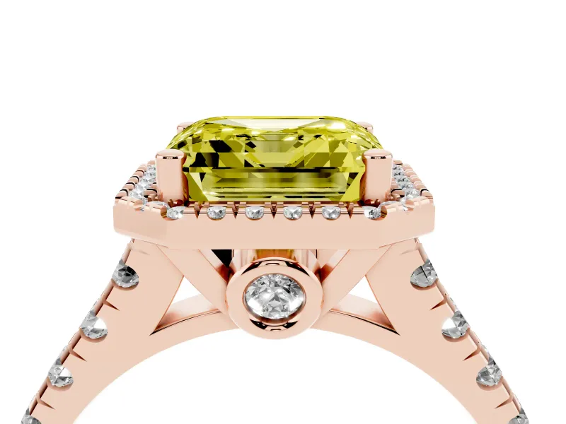Asscher Cut Accented Halo Engagement Ring Setting for a Fancy Yellow Lab-Grown Diamond | Rose Gold