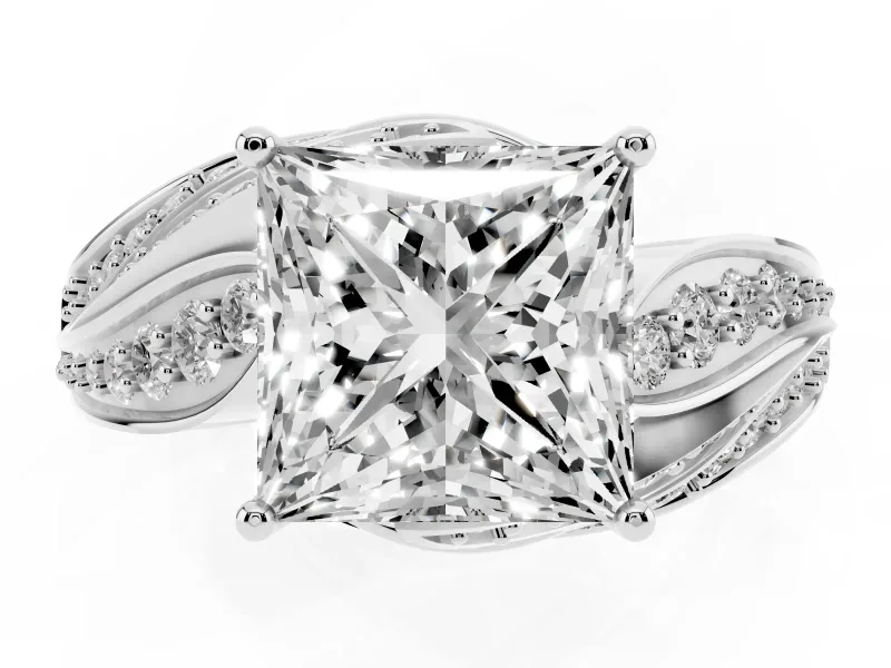 Princess Cut Bypass Hidden Halo Engagement Ring Setting | Graduated Pavé | Platinum