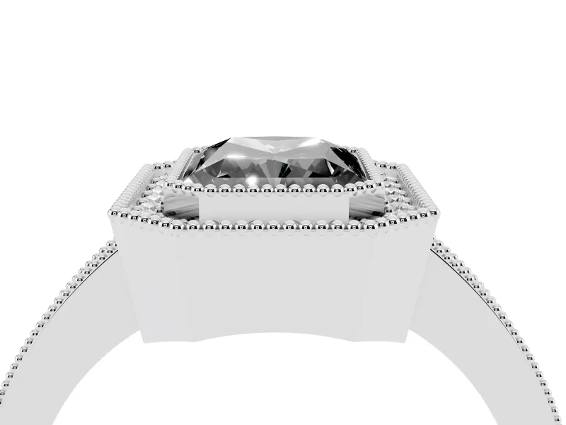 Radiant Cut Vintage Milgrain Halo Engagement Ring Setting for a Black Center | Pavé Band | Platinum