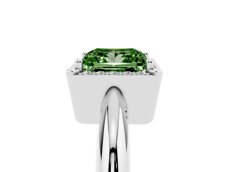 Princess Cut Halo Engagement Ring Setting for a Fancy Green Lab-Grown Diamond | Plain Tapered Band | Platinum