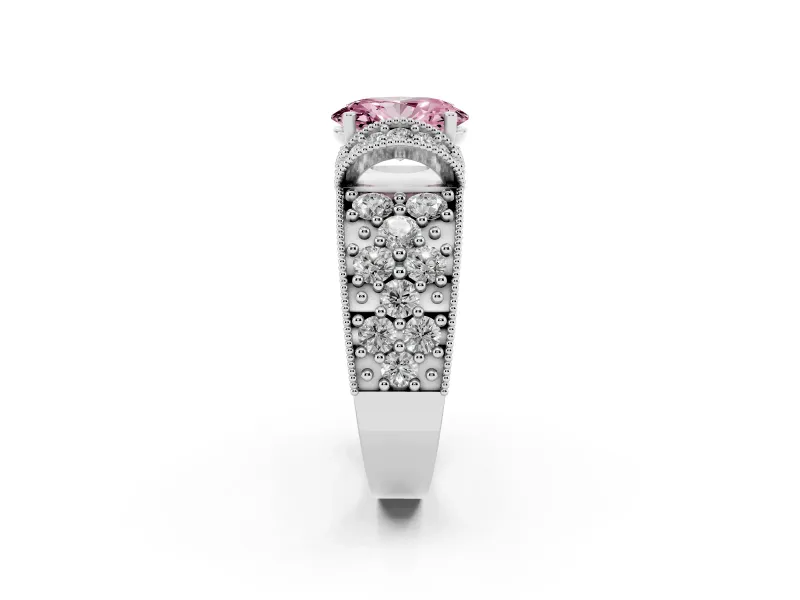 Oval Vintage Pave Engagement Ring Setting for a Fancy Pink Lab-Grown Diamond | Milgrain Edges | Sterling Silver