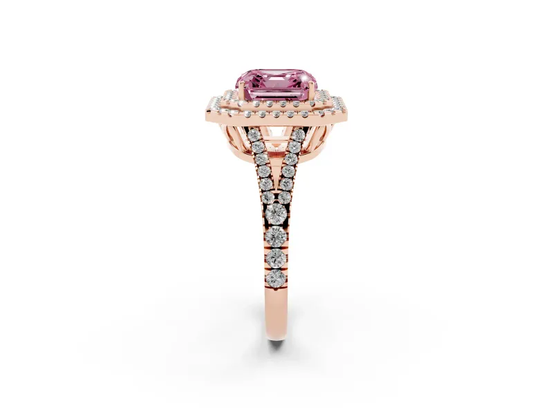 Asscher Cut Halo Engagement Ring Setting for a Fancy Pink Lab-Grown Diamond | Rose Gold - Design NV-24799