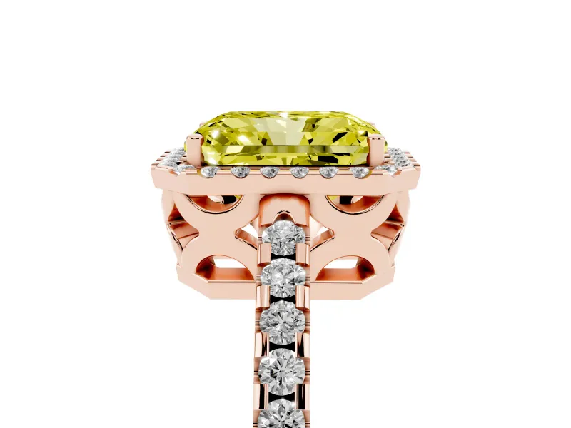 Radiant Cut Pave Halo Engagement Ring Setting for a Fancy Yellow Lab-Grown Diamond | Rose Gold