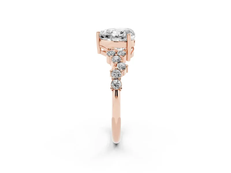 Heart-Shaped Scattered Accent Engagement Ring Setting | Slim Band | Rose Gold