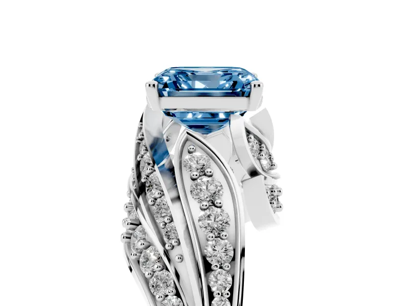Asscher Cut Bypass Hidden Halo Engagement Ring Setting for a Fancy Blue Lab-Grown Diamond | Graduated Pavé | Platinum