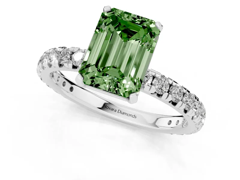 Emerald Cut Pavé Solitaire Engagement Ring Setting for a Fancy Green Lab-Grown Diamond | Sterling Silver