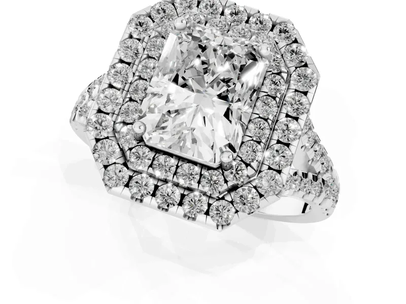 Radiant Cut Halo Split Shank Engagement Ring Setting | Sterling Silver