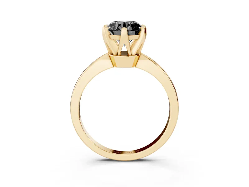 Round Tapered Solitaire Engagement Ring Setting for a Black Center | Claw Prong Head | Yellow Gold