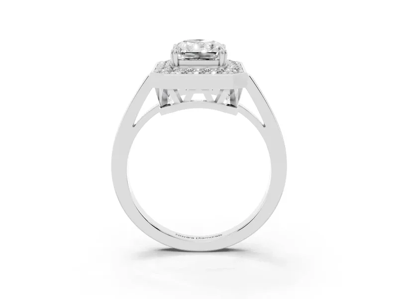 Radiant Cut Halo Engagement Ring Setting | Polished Halo Rim | Sterling Silver