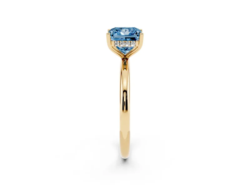 Fancy Blue Princess Cut Diamond Solitaire Engagement Ring Set in Yellow gold with Prong Setting and Polished Band