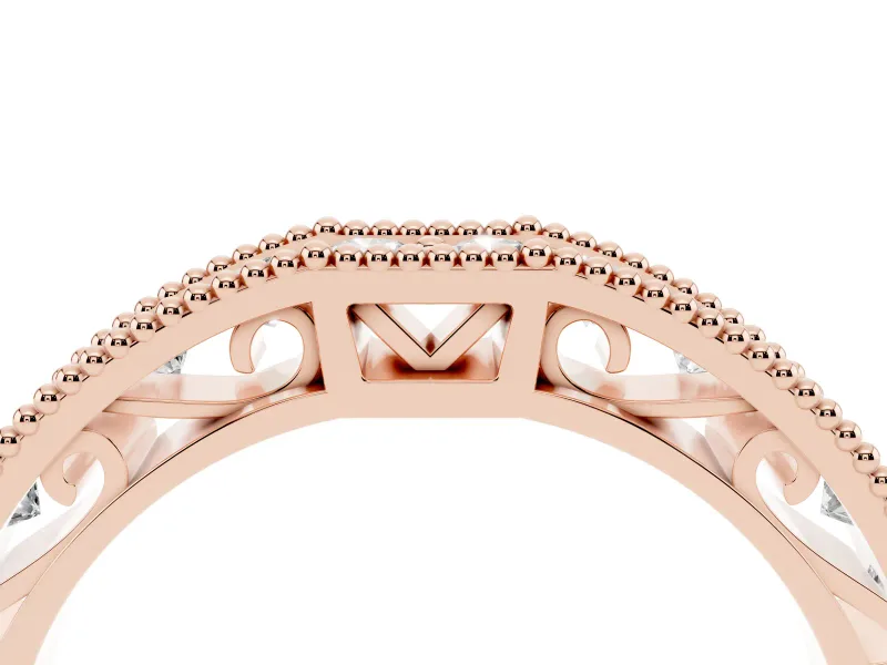 Round Diamond Pavé Chevron Band Set in Rose gold with Milgrain Edges