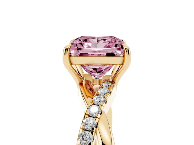 Princess Cut Crossover Engagement Ring Setting for a Fancy Pink Lab-Grown Diamond | Yellow Gold