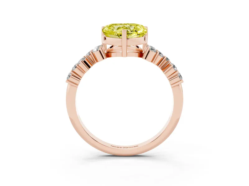 Heart-Shaped Accented Engagement Ring Setting for a Fancy Yellow Lab-Grown Diamond | Rose Gold