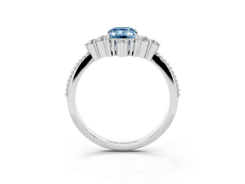 Emerald Cut Cluster Engagement Ring Setting for a Fancy Blue Lab-Grown Diamond | White Gold