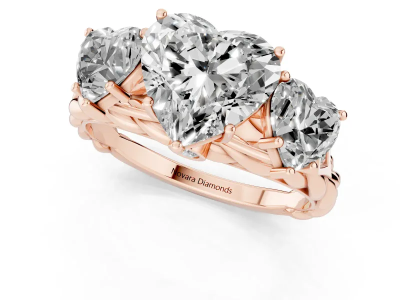 Heart-Shaped Three Stone Engagement Ring Setting | Braided Band | Rose Gold