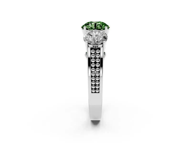 Round Engagement Ring Setting for a Fancy Green Lab-Grown Diamond | Three Stone | Sterling Silver