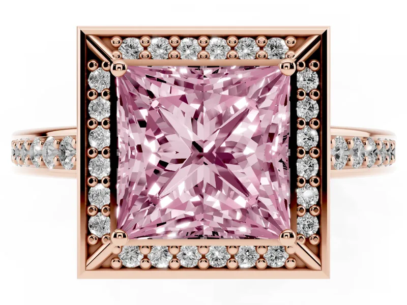 Princess Cut Sectioned Halo Engagement Ring Setting for a Fancy Pink Lab-Grown Diamond | Rose Gold