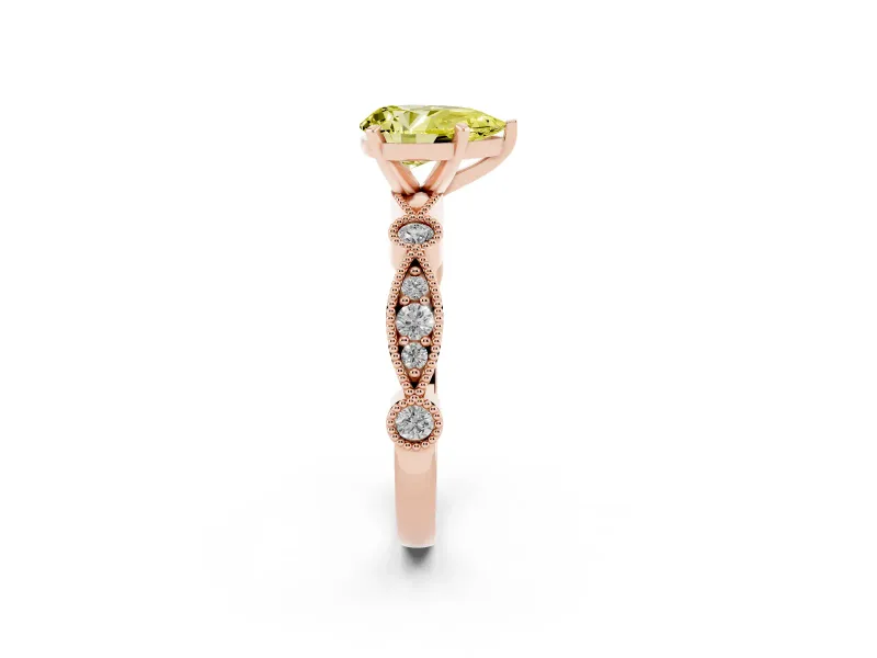Pear-Shaped Vintage Milgrain Engagement Ring Setting for a Fancy Yellow Lab-Grown Diamond | Bezel Accents | Rose Gold