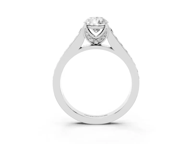 Pear-Shaped Graduated Pavé Solitaire Engagement Ring Setting | Wide Pavé Row Band | White Gold
