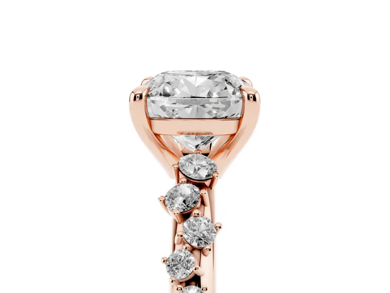 Cushion Cut Graduated Accent Engagement Ring Setting | Scattered Shoulders | Rose Gold