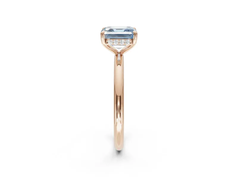 Asscher Cut Hidden Halo Ring Setting for a Fancy Blue Lab-Grown Diamond | Rose Gold