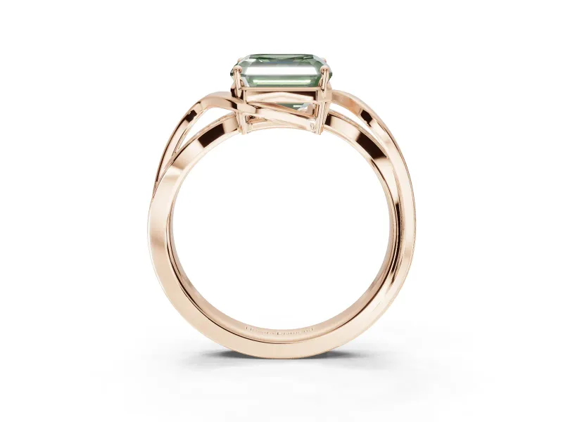 Asscher Cut Bypass Solitaire Engagement Ring Setting for a Fancy Green Lab-Grown Diamond | Pavé Strands | Rose Gold