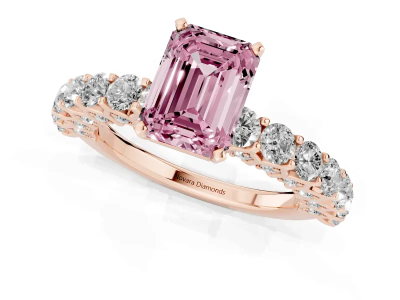 Emerald Cut Shared Prong Engagement Ring Setting for a Fancy Pink Lab-Grown Diamond | Rose Gold
