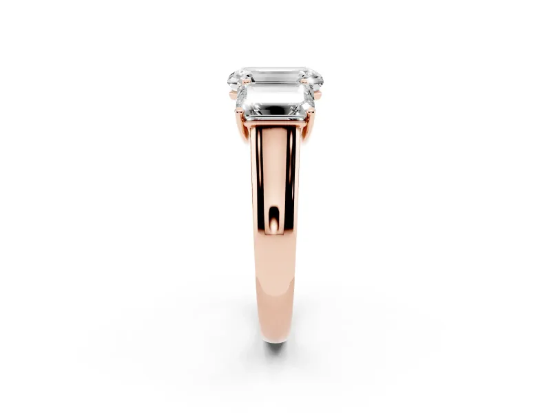 Emerald Cut Three Stone Engagement Ring Setting | Basket Prong Heads | Rose Gold