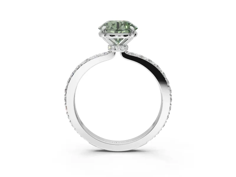 Round Pavé Engagement Ring Setting for a Fancy Green Lab-Grown Diamond | Platinum - Design NV-24928