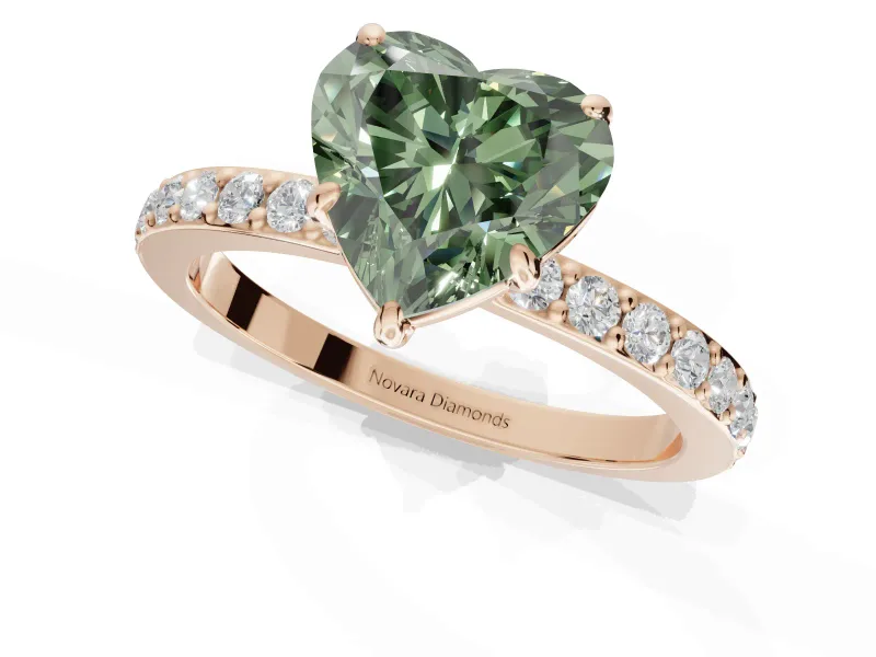 Heart-Shaped Hidden Halo Engagement Ring Setting for a Fancy Green Lab-Grown Diamond | Pavé Band | Rose Gold