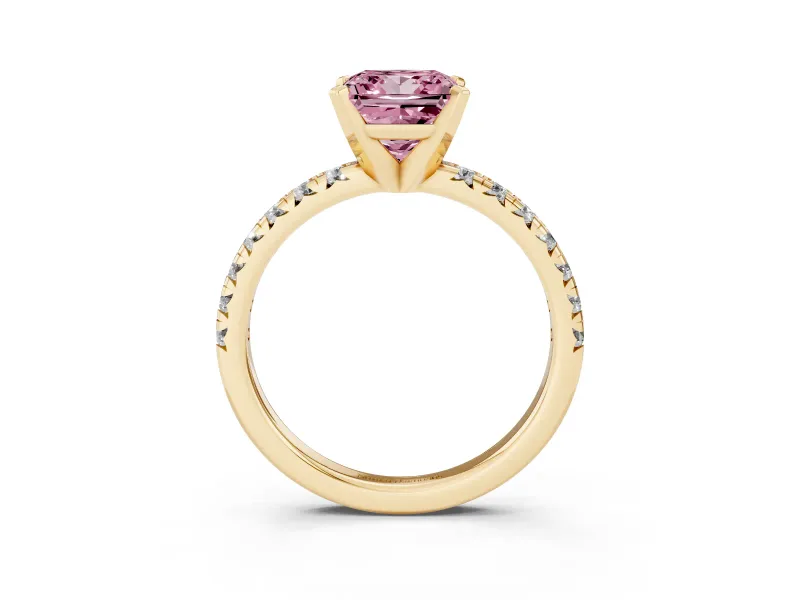 Princess Cut Pavé Solitaire Engagement Ring Setting for a Fancy Pink Lab-Grown Diamond | Yellow Gold