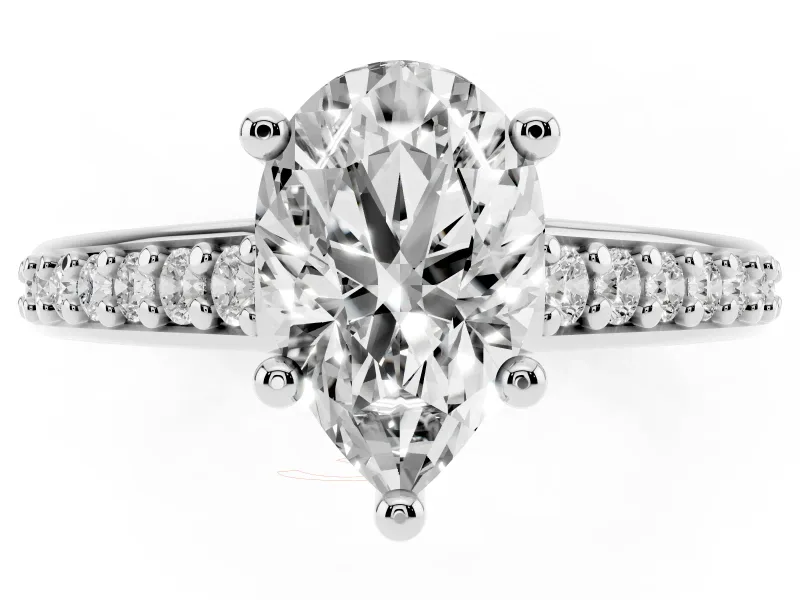 Pear-Shaped Graduated Pave Cathedral Engagement Ring Setting | Scroll Cut-Outs | Sterling Silver