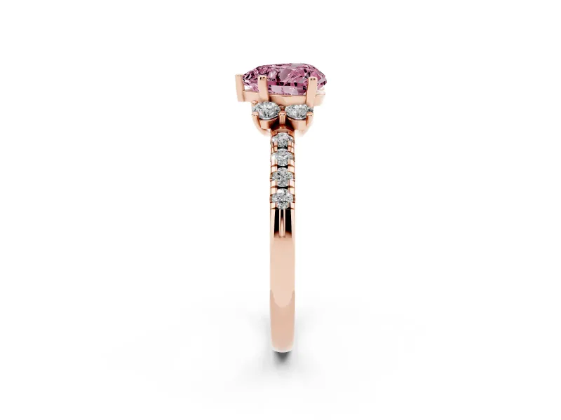Heart-Shaped Side Stone Engagement Ring Setting for a Fancy Pink Lab-Grown Diamond | Pave Band | Rose Gold