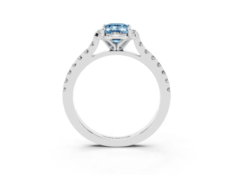 Emerald Cut Floral Engagement Ring Setting for a Fancy Blue Lab-Grown Diamond | Pavé Band | Platinum