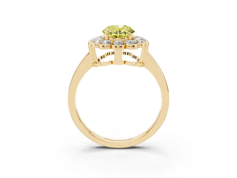Oval Scalloped Cluster Halo Engagement Ring Setting for a Fancy Yellow Lab-Grown Diamond | Plain Band | Yellow Gold