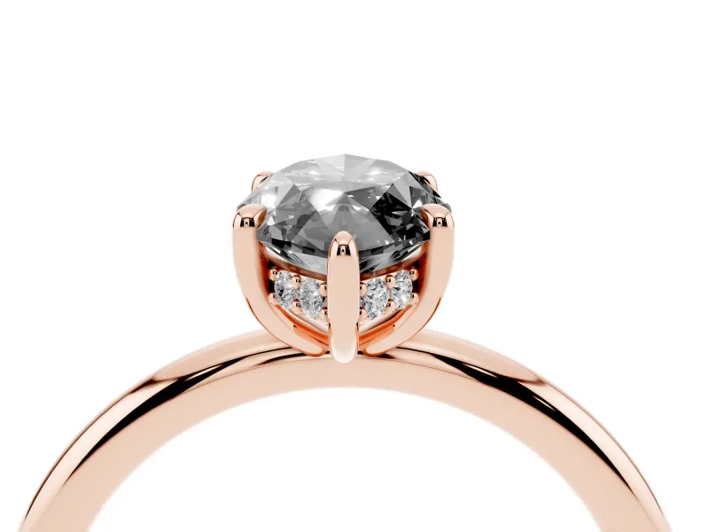 Marquise Hidden Halo Engagement Ring Setting for a Black Center | Thin Plain Band | Rose Gold