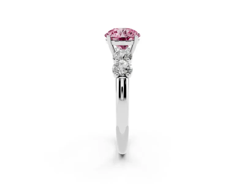 Round Five Stone Engagement Ring Setting for a Fancy Pink Lab-Grown Diamond | Plain Band | Platinum