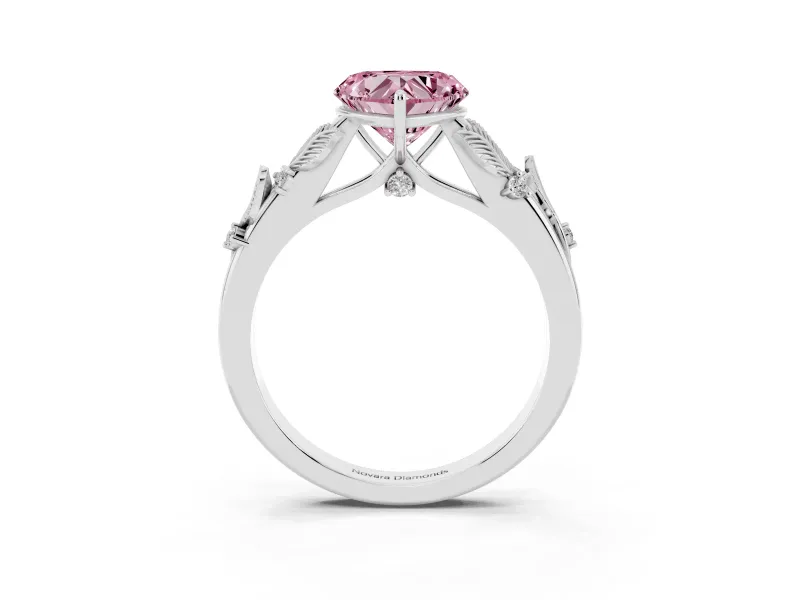 Heart-Shaped Leaf Solitaire Engagement Ring Setting for a Fancy Pink Lab-Grown Diamond | Sterling Silver