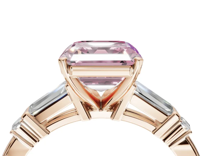 Asscher Cut Tapered Baguette Engagement Ring Setting for a Fancy Pink Lab-Grown Diamond | Rose Gold